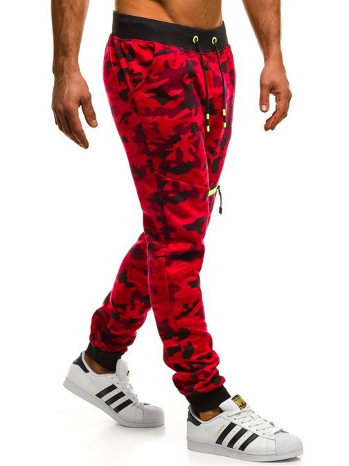 Červené maskáčové jogger s ozdobným zipem J.STYLE KK05