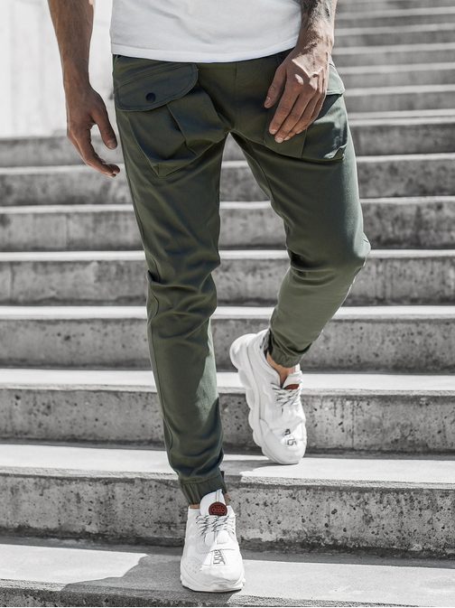 Stylové khaki jogger kalhoty G/11144