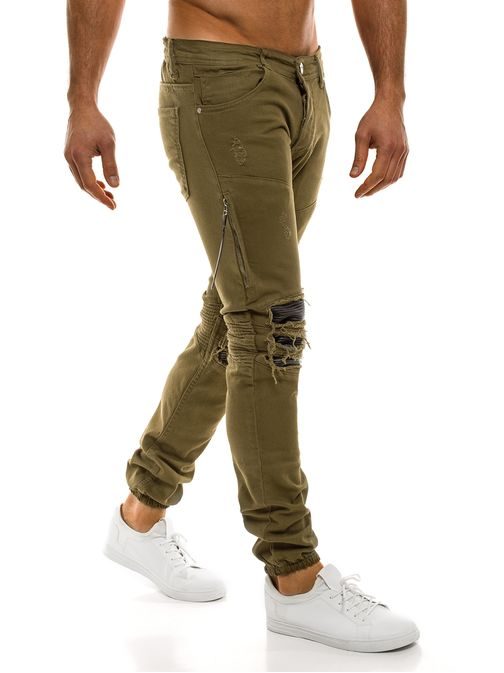 Jedinečné khaki riflové jogger kalhoty OTANTIK 457