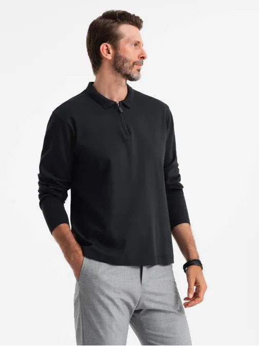 Pánská černá polokošile na zip V8 POLS-0130