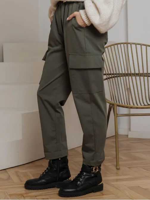 Dámské khaki cargo kalhoty PLR266