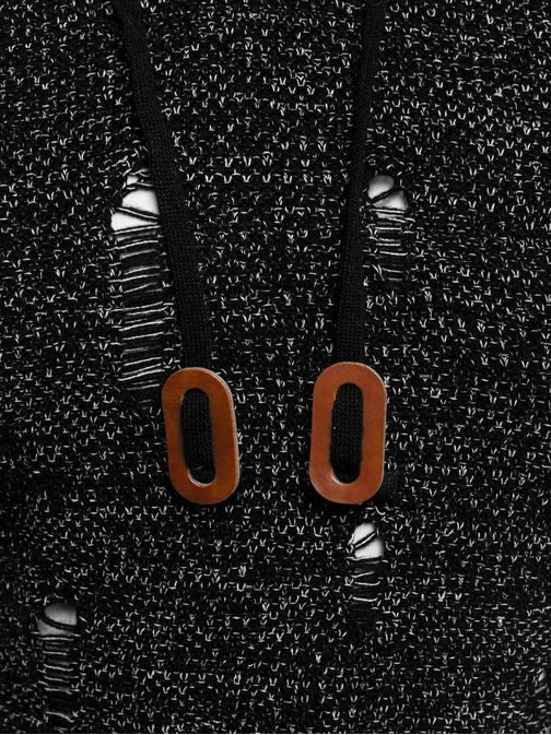 Černý podšitý svetr s dírami BREEZY B9012S