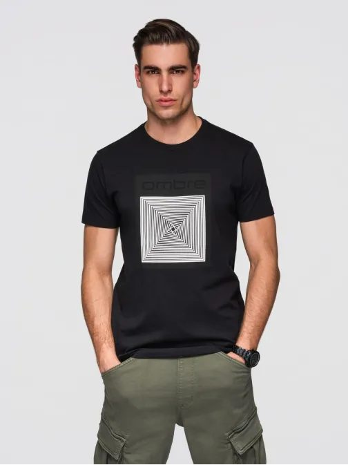 Pánské černé tričko s geometrickým potiskem V1 TSPT-0260
