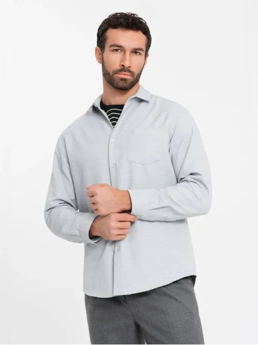 Ležérní jasně šedá košile s kapsou V2 SHCS-0148
