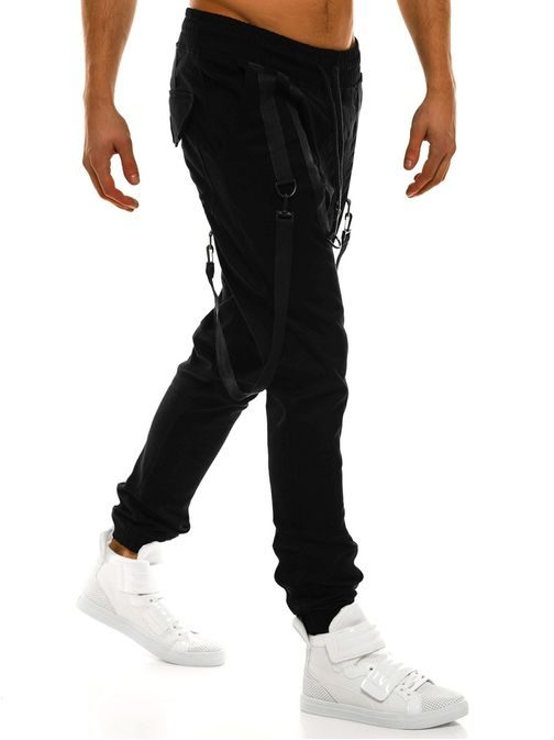 Originální černé jogger kalhoty s ozdobnými kšandy ATHLETIC 0920