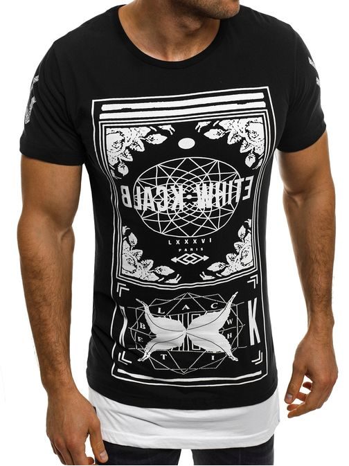 Originální černé pánské tričko s potiskem BLACK WHITE 1108