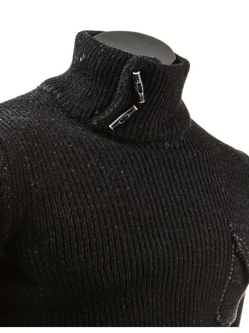 Moderní velmi pohodlný černý svetr s vyšším límcem