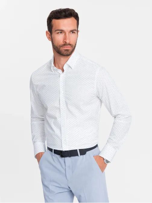Zajímavá bílá košile s trendy vzorem V1 SHCS-0156
