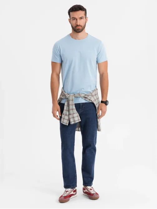 Základní světle modré bavlněné tričko s kulatým výstřihem V19 TSBS-0236