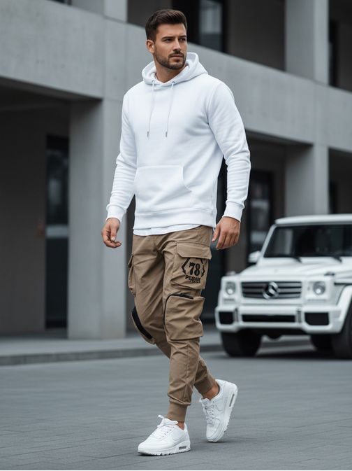 Nadčasové béžové jogger kalhoty s kapsami