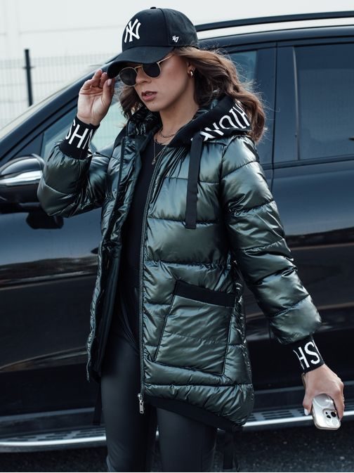 Dámská zelená prošívaná bunda s kapucí Fashion Chic