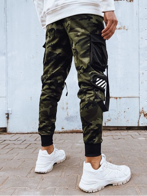 Maskáčové zelené jogger kalhoty s ozdobnými prvky