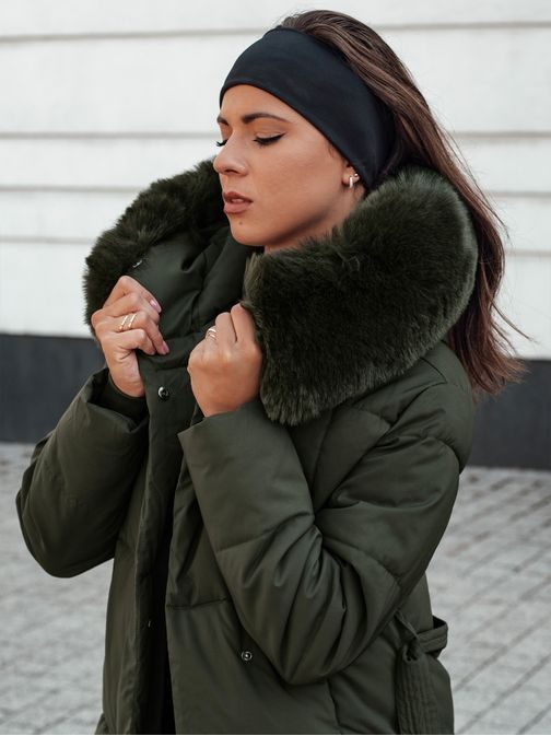 Dámská dlouhá zelená prošívaná bunda Glamwarm