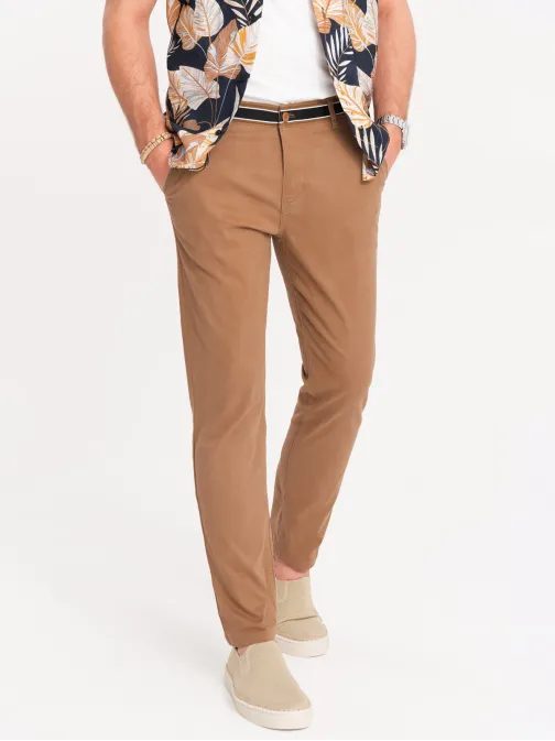 Hnědé chinos kalhoty s ozdobným pasemV4 PACP-0118