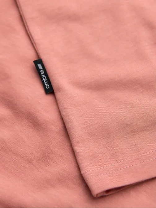 Základní bavlněné růžové tričko s výstřihem do V V7 TSBS-0237