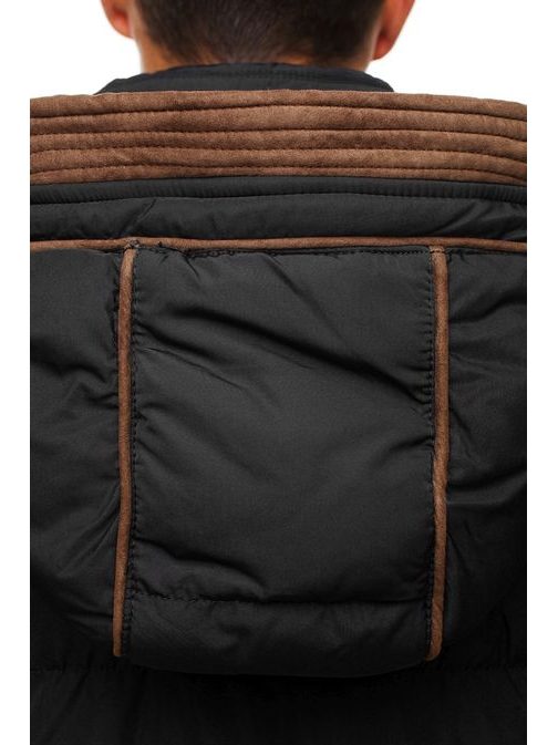 Černá zimní bunda s hnědým detailem 3060
