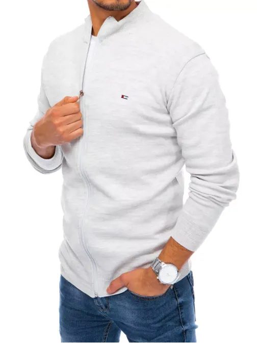 Světle šedý svetr se zapínáním na zip