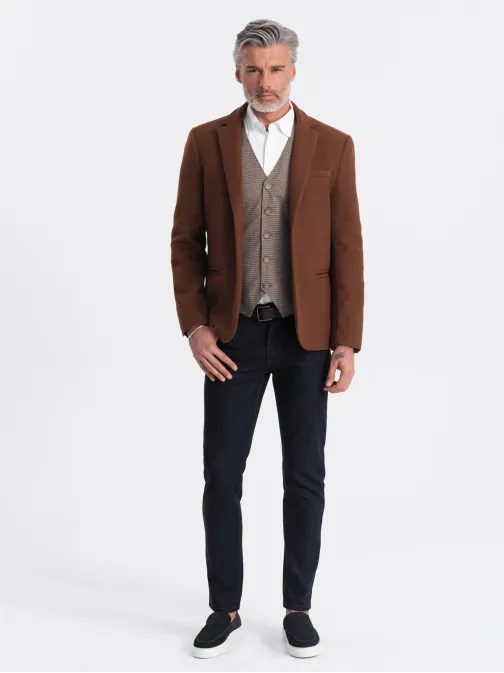 Trendy tmavě hnědé pánské sako V1 BLZB-0118