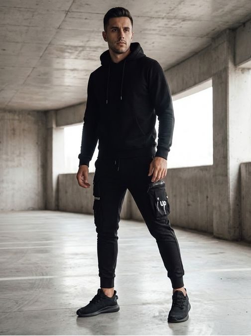 Trendy černé pánské kapsáčové  jogger kalhoty UP