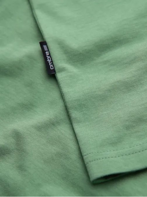 Základní bavlněné zelené tričko s výstřihem do V V11 TSBS-0237