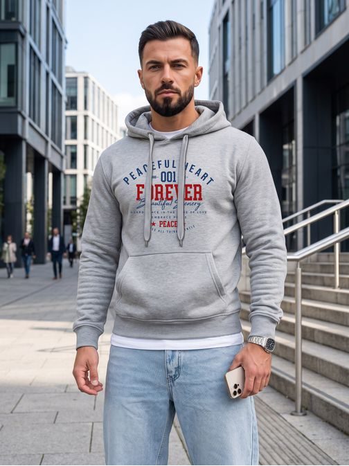 Šedá mikina s kapucí ve sportovním stylu