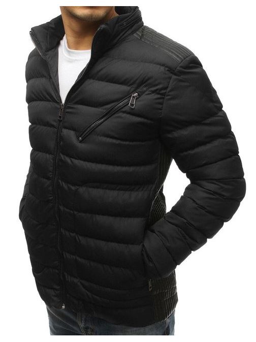 Módní černá zimní bunda s ukrytou kapucí