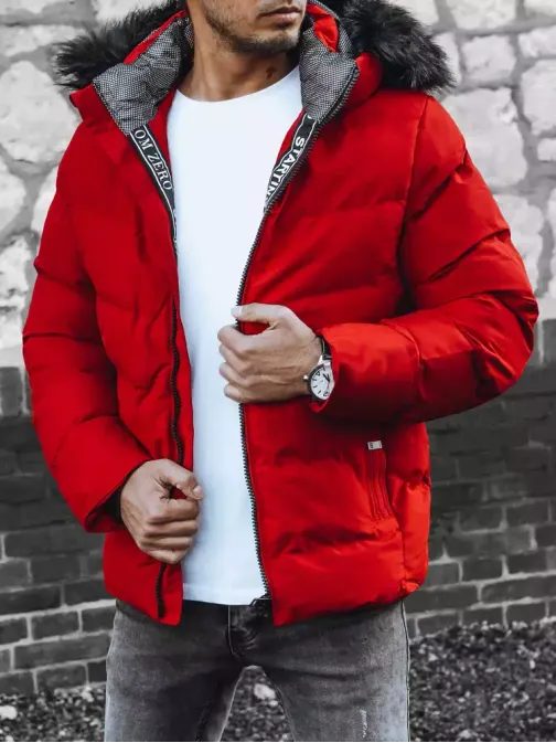 Atraktivní červená zimní bunda s kapucí