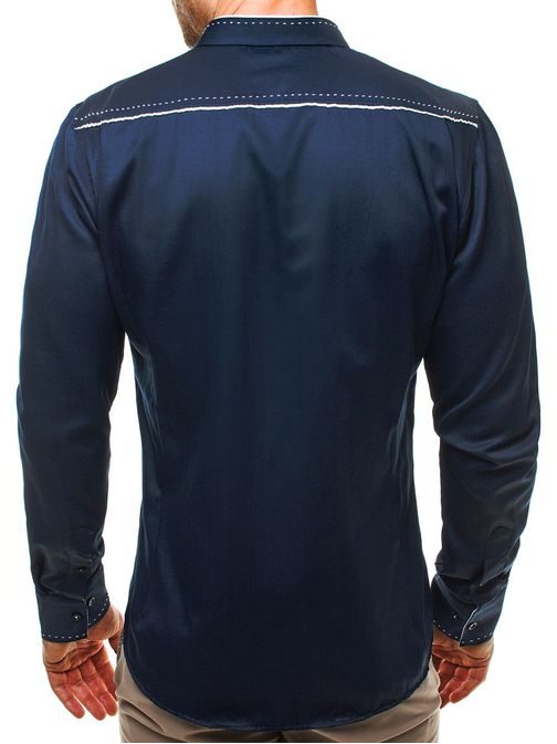 Moderní tmavě modrá košile s výrazným lemem 2219