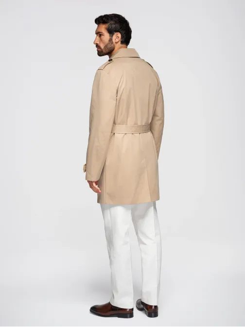 Stylový béžový plášť s páskem V1 COLC-0146