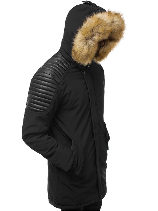 Trendy černá bunda s hnědou kožešinkou N/5833
