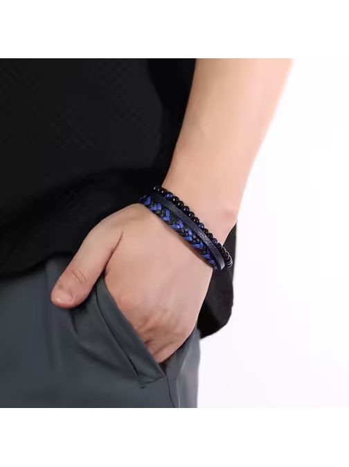 Modrý kožený pánský náramek