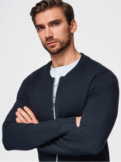 Módní tmavě modrý pánský svetr na zip V1 SWZS-0146