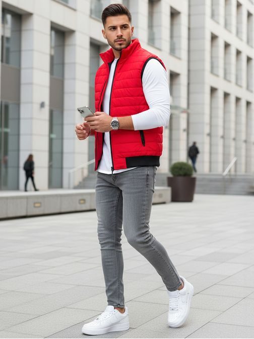 Červená stylová vesta bez kapuce