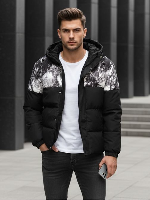 Originální černá zimní bunda s potiskem