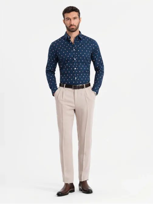 Zajímavá granátová košile s trendy vzorem V3 SHCS-0151