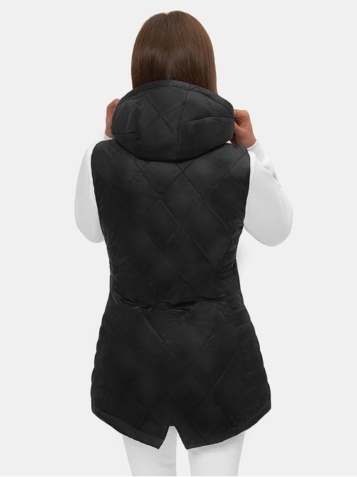 Trendová dámská dlouhá prošívaná vesta v černé barvě N/7006/1