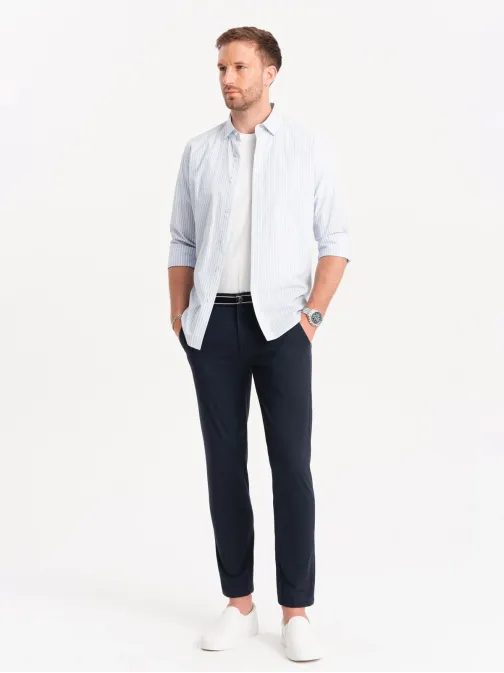 Tmavě modré chinos kalhoty s ozdobným pasem V2 PACP-0118