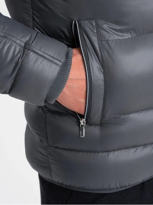 Prošívaná lesklá grafitová bunda V3 JAHP-22FW-010