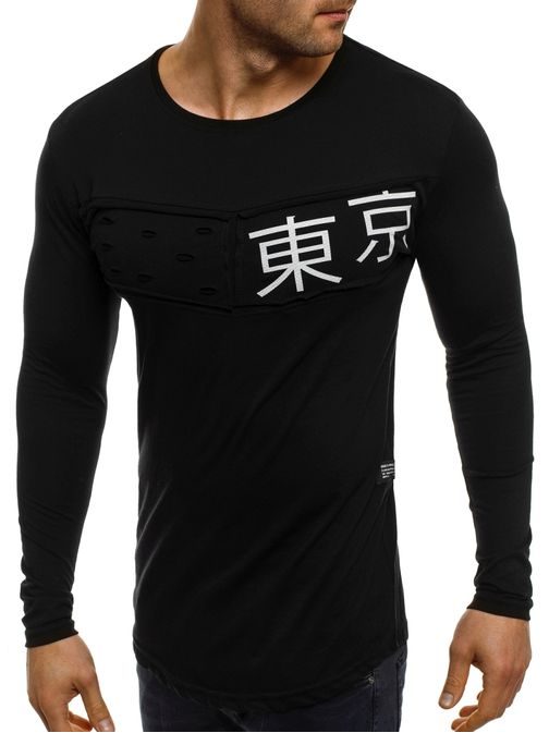 Černé moderní pánské tričko s dlouhým rukávem BREEZY 286