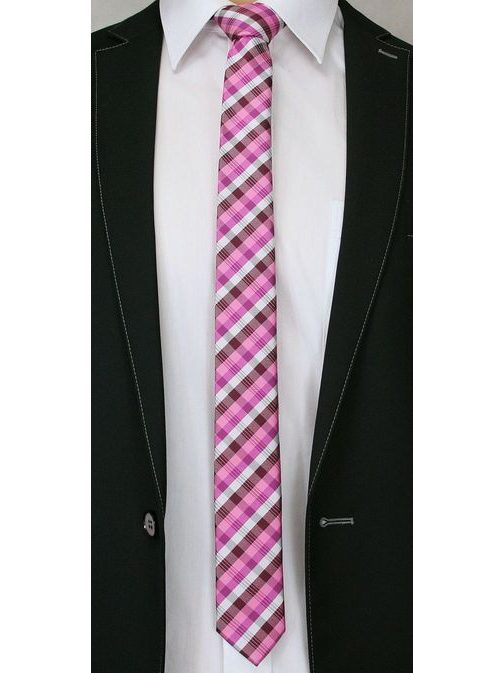Růžová kostkovaná kravata
