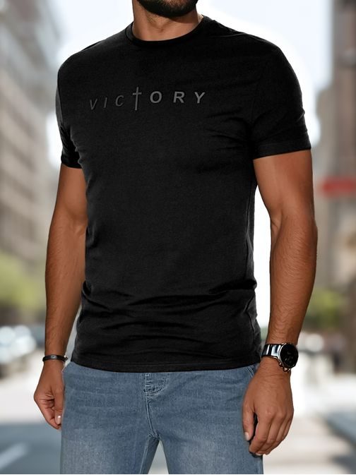 Jedinečné černé tričko s nápisem Victory