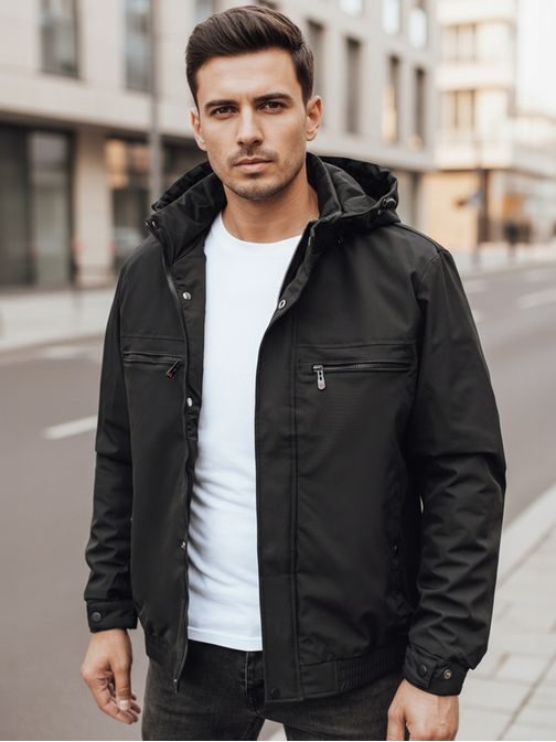 Pánská přechodná černá bunda s kapucí