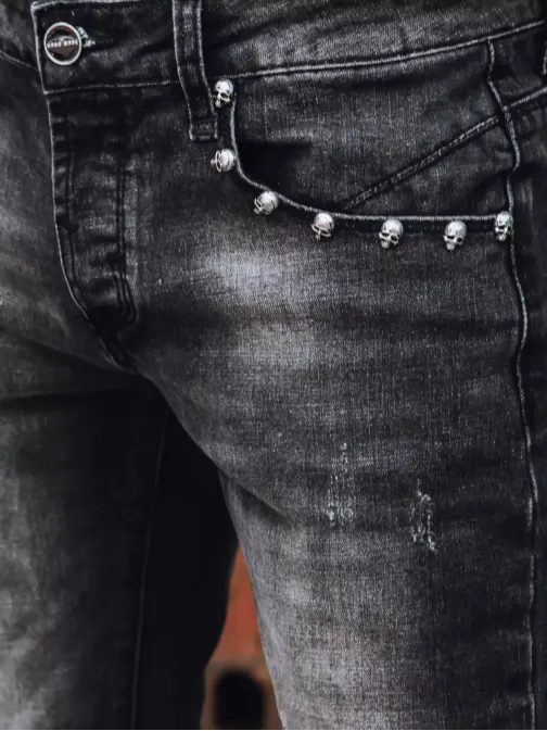 Černé bavlněné trendy rifle s lebkami