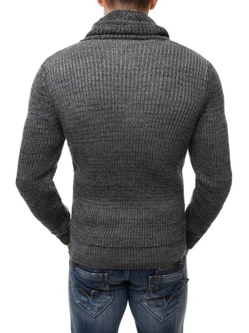 Tmavě šedý stylový pánský svetr 7102