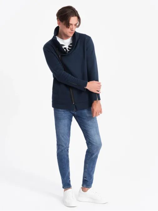 Trendy tmavě modrá mikina  s ozdobnými zipy LONDON B1362