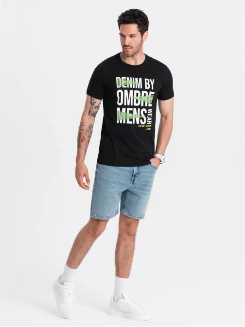 Pánské černé tričko s výrazným popisem V2 TSPT-0193
