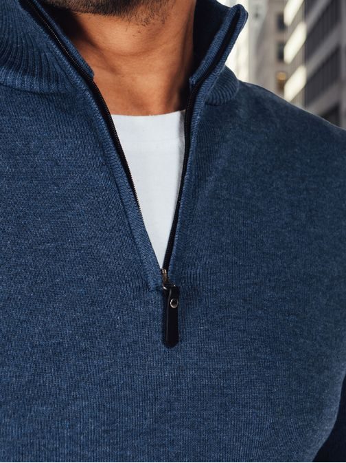 Moderní modrý pánský svetr na zip