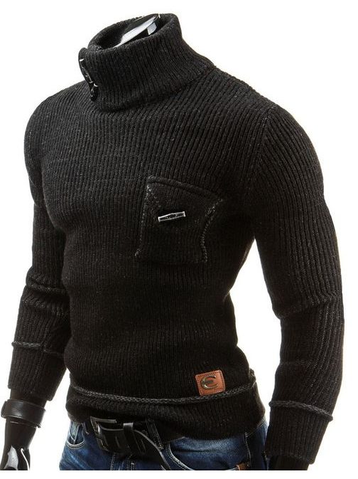 Moderní velmi pohodlný černý svetr s vyšším límcem