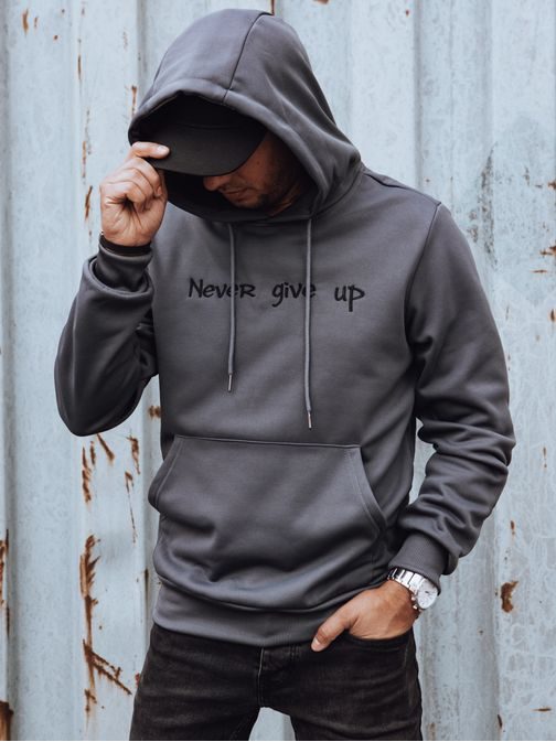Tmavě šedá pánská mikina s motivačním nápisem
