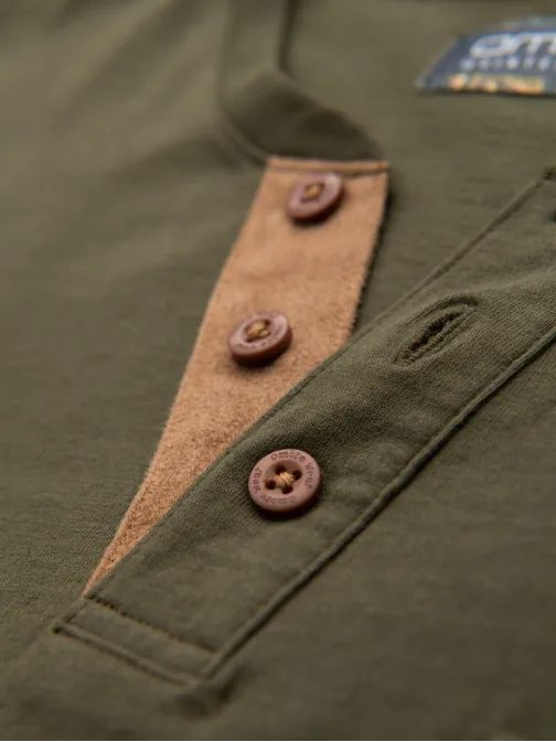 Bavlněné olivové pánské tričko s knoflíky V5 TSCT-0206